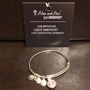 Auth Alex and Ani shiny silver tone light amethyst